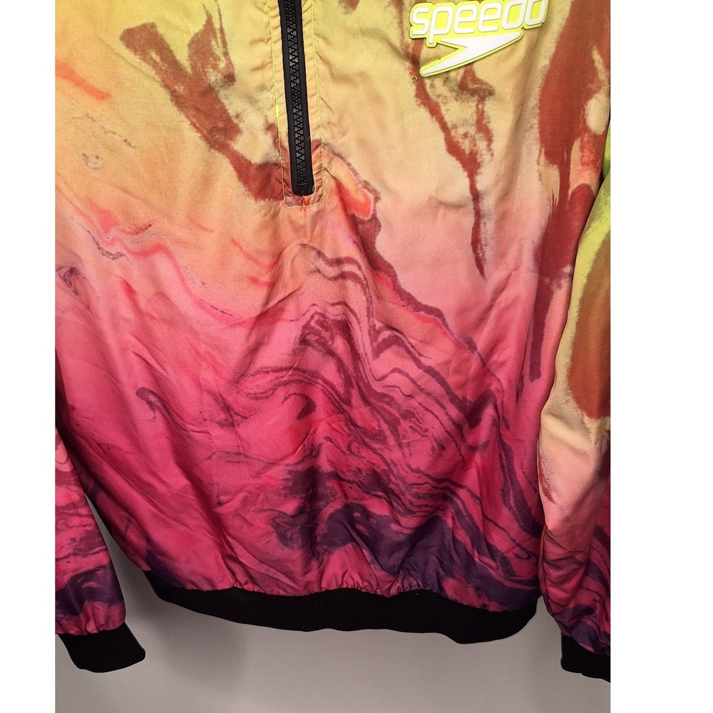 Speedo x Forever 21 Reversible Windbreaker Neon Green Marble Swirl Jacket Small - Picture 13 of 14